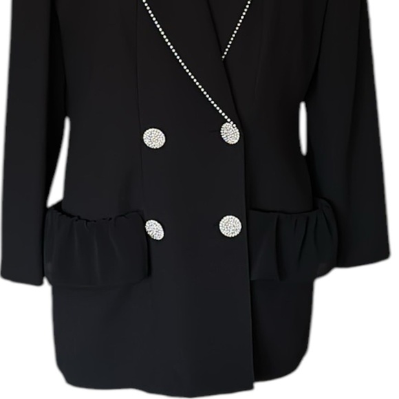 CRISCIONE NY Vintage 80s Double Breasted Black Blazer Glam Silver Rhinestone M - Picture 4 of 17